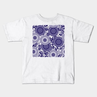 Blue Batik Floral Kids T-Shirt